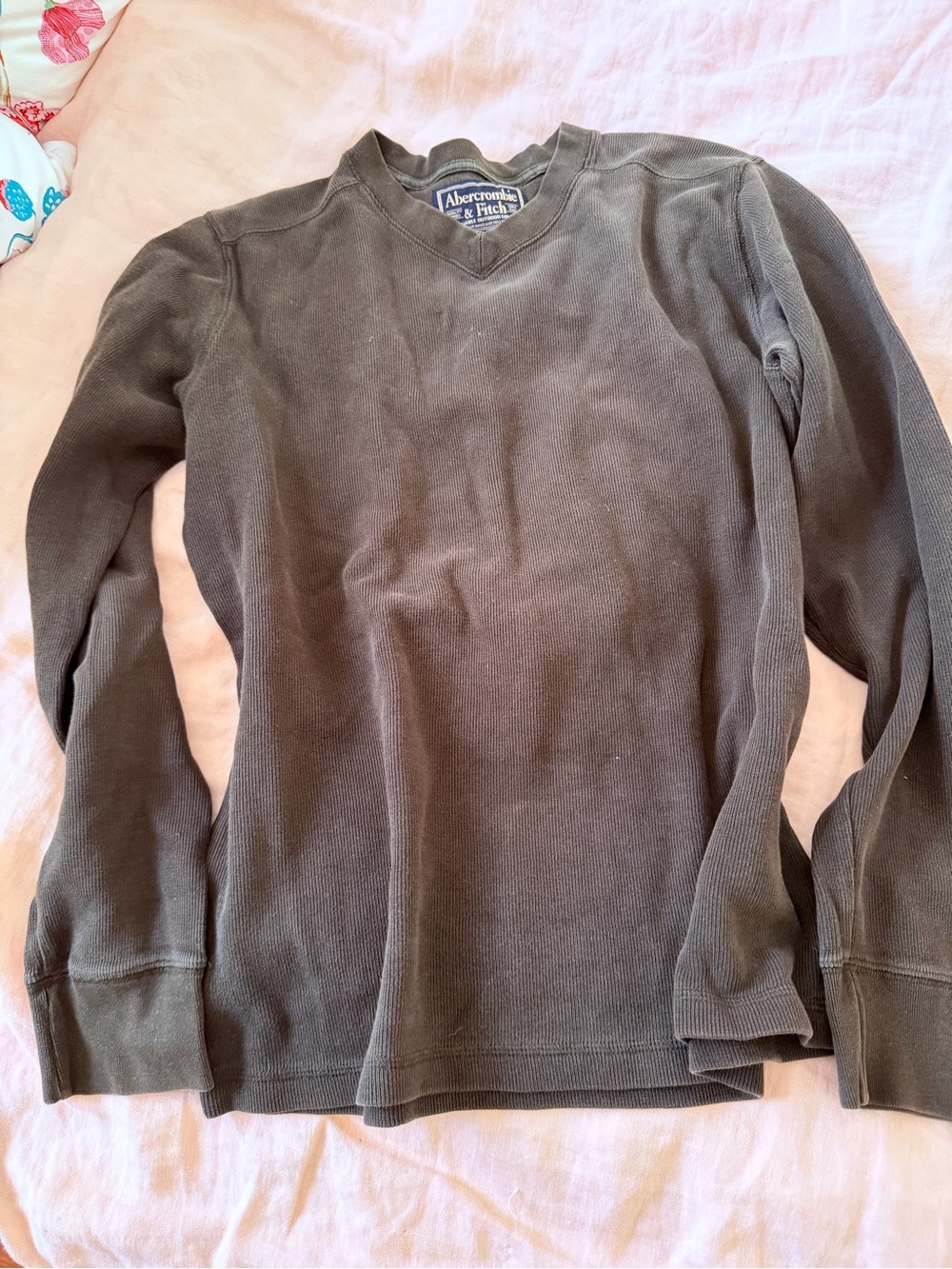 Abercrombie & Fitch Olive Green Waffle Thermal Crew